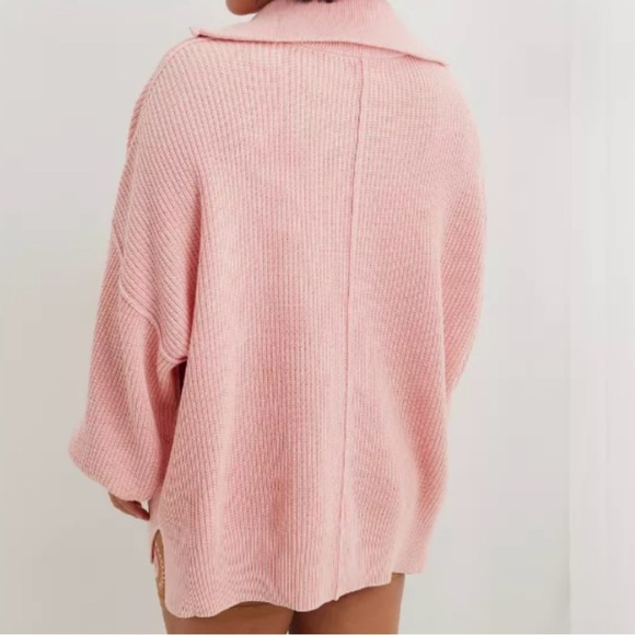 Aerie Women’s Beyond Quarter Zip Oversized 100% Cotton Pink Sweater, Size Small - Picture 6 of 11
